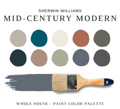 a paint brush with different shades of paint on it and the words mid century modern