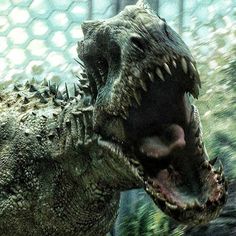 a close up of a dinosaur with its mouth open