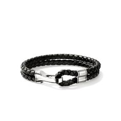 Hook Clasp Bracelet, Leather, Silver, 10MM|BU901241BL John Hardy Bracelet, Toggle Clasp Bracelet, John Hardy Jewelry, Clasp Bracelet, Braided Leather Bracelet, Bracelet Leather, Mens Leather Bracelet, John Hardy, Black Jewelry