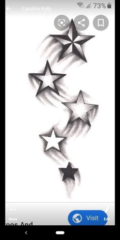 a drawing of five stars on a white paper with the words star tattoos written in black ink