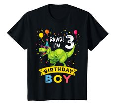 PRICES MAY VARY. Design features a dinosaur with a party hat. Great birthday tee shirt for boys aged 3 who are big T Rex fans. Lightweight, Classic fit, Double-needle sleeve and bottom hem Funny Dinosaurs, 7th Birthday Boys, Dinosaur Birthday Decorations, 6th Birthday Boys, 4th Birthday Boys, 5th Birthday Boys, 3rd Birthday Boys, Matching Family T Shirts, 2nd Birthday Boys