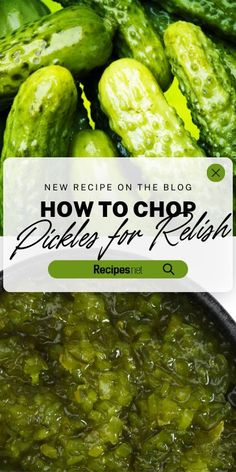 pickles in a bowl with text overlay reading how to chop pickles for polish