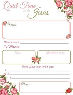 a pink and green floral printable quiz time with jesus on the front, who wrote it to whom? three ways i can live it out