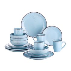 16- Piece Modern Light Blue Porcelain Dinnerware Sets (Service for Set for 4) - Super Arbor Stoneware Dinner Sets, Plates And Bowls Set, Ceramic Dinnerware Set, Stoneware Dinnerware Sets, Stoneware Dinnerware, Colorful Ceramics, Porcelain Dish, Ceramic Dinnerware, Porcelain Dinnerware