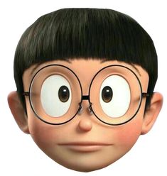 the head of a boy with glasses on it's face