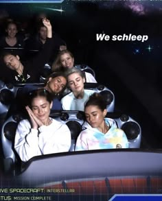 several people are sitting in a roller coaster at an amusement park with the caption we schleep