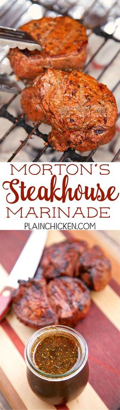 steakhouse marinade is being cooked on the grill and served with other meats