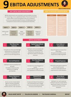 the info sheet for ebitda adjustments, which includes several different types of information