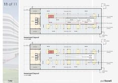 the floor plan for an office building with two floors and three levels, in different sections