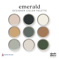 six different colors of paint in cans with the words emerald design color palette on them