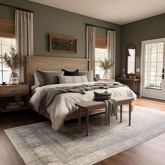 Timeless Bedroom Colors, Dark Master Bedrooms Decor Colors, Small Gray Bedroom, Transitional Guest Bedroom Ideas, Master Bedrooms Grey, Bedroom Grey Floor, Dark Grey Bedroom Walls, Gray Wall Bedroom, Grey Headboard Bedroom Color Schemes