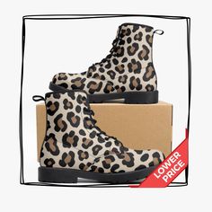 Leopard Print Vegan Leather Combat Boots Winter Leopard Boots Waterproof Animal Print Leopard Rainboots Unleash your wild side with our eco-friendly vegan leather combat boots in a fierce leopard print! These unisex boots are built for durability, designed to take you from casual outings to rugged adventures in style. With a waterproof fabric and anti-moisture protection, you can confidently wear them through rain or shine, whether you're exploring the city or hitting the hiking trails. Comfort Leopard Boots, Leather Combat Boots, Boots Waterproof, Boots Winter, Waterproof Fabric, Winter Boots, Rain Boots, Hiking Boots, Combat Boots