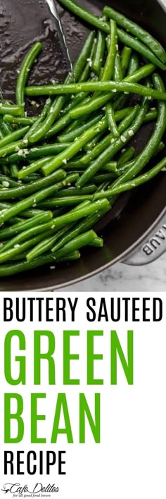 green beans are being cooked in a pan