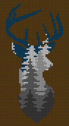 a cross - stitch pattern of a deer with antlers on it's head