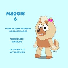 a cartoon dog with a bow on it's head and the words maggle 6