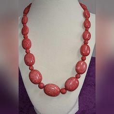 No Longer Available In Stores. New In Box. 18 Inch With 3 Inch Extender. Coral Necklace With Large Beads For Gift, Red Oval Beads Jewelry, Red Polished Beads Necklace For Gifts, Red Necklaces With Large Oval Beads, Red Oval Beaded Necklace, Adjustable Red Necklace With Oval Beads, Adjustable Red Necklaces With Oval Beads, Red Oval Beads Jewelry For Gift, Red Necklaces With Polished Oval Beads