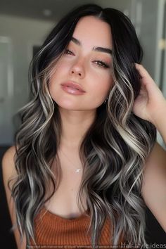 thin fine hair styles for women-cute hair styles-hairstyles Dark Hair Inspiration Highlights, Blonde Highlights Balayage On Dark Hair, Cute Dark Hair Color Ideas, Dark Brown Hair With Heavy Blonde Highlights, Dark Hair With Blonde Dimension, Cute Hair Colors For Dark Hair, Dark Brown With Icy Blonde Highlights, Balayage Hair For Fair Skin, Transition From Blonde Back To Brunette