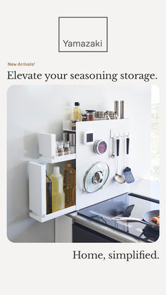 an advertisement for a kitchen appliance with the words elevate your seasoning storage home, simplified