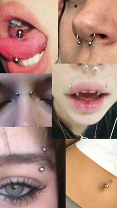 multiple pictures of different types of piercings on their nose and lips, including the nose ring