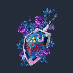 the legend of zelda shield with purple roses