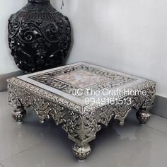 Silver stool Wooden Stool Designs, Silver Utensils, Silver Home Accessories, Puja Items, Silver Room, Prabhas Actor, Pooja Thali, Pearl Work