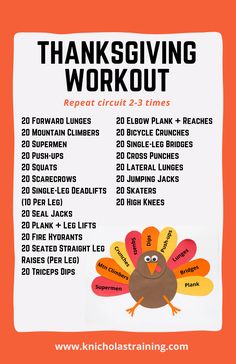 a thanksgiving workout plan with a turkey on it