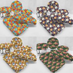 four different styles of flowery ties on display