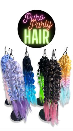 These tie in rave braid hair extensions come in a variety of colors. They tie into any pony tail, bun, pig tail or braid using a rubber band hair tie. They're very easy to install and remove and can be used time and again. They're hand-braided and may have some variation in individual strands. Handle with love and care for a long life of wear.  Only one of each color available: - yellow/pink/blue ombré  - Pink/purple ombré  - Purple ombré  - Blue ombré  - Black/green  - Brown/pink/tinsel Length of hair: approx. 20-23in.  If you're looking for custom colors, please check out my other listing.  Each purchase comes with extra rubber bands and hair jewelry in silver or gold. Exchanges accepted only if hair is in original condition of shipping and does not show wear and no returns will be accep Rave Braids, Braid Hair Extensions, Pink Purple Ombre, Band Hair, Braid Hair, Braid In Hair Extensions, Purple Ombre, Pink Ombre, Rubber Band