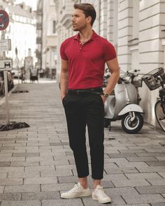 Red Shirt Outfits, Polo Outfit Men, Polo Shirt Outfit Men, Polo Shirt Outfits, Western Outfits Men, Polo Outfit, Shirt Outfit Men, Formal Men Outfit, Vans Converse