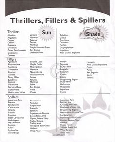 a list of different types of fillers and spillles on a piece of paper