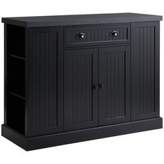 a black cabinet with two doors and drawers