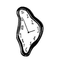 a black and white drawing of a clock with numbers on the face, hand drawn