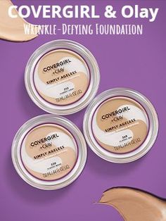 The Covergirl Simply Ageless Instant Wrinkle-Defying Foundation is an anti-aging face foundation that glides over fine lines and wrinkles to diminish their appearance. The hyaluronic complex and vitamin C formula makes your skin look healthier and hydrated and contains SPF 28 for sun damage protection. Available in multiple shades so you can perfectly match it with your skin tone. Foundation Swatches, Covergirl Makeup, Compact Foundation, Cover Girl Makeup, Face Foundation, Makeup Bag Essentials