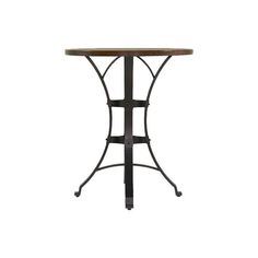 an iron table with a wooden top