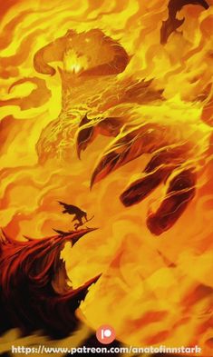 an image of a dragon in the fire with flames coming out of its back end