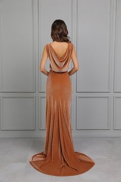 Bridesmaid Velvet Dress Camel High Quality Fabric Dress Mermaid Gown Luxury Dress Maxi Cowl Open Back Train - Etsy Boat Neckline Dress, Cowl Back Dress, Velvet Bridesmaid Dresses, Velvet Dresses, Dress Mermaid, Dress Velvet, Maxi Bridesmaid Dresses, Black Party Dresses, Maxi Gown Dress