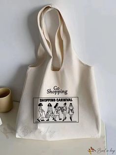 Bird in Bag - Canvas Tote Bag with Cartoon Graphic Design Beige Canvas Shopping Bag, Spring Shopping Canvas Gift Bag, Spring Square Canvas Shopping Bag, Cartoon Graphic Design, Letter Bag, Beige Pattern, Canvas Shopping Bag, Bag Canvas, Bird In Bag