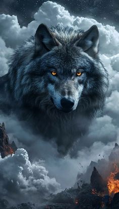 an image of a wolf in the clouds