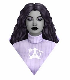 a digital drawing of a woman with black hair and purple dress, wearing a collared sweater