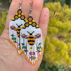 the beaded earrings are decorated with beads