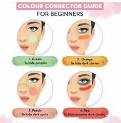 Skin Corrector Color Correction, Colour Concealer Guide, Make Up Color Correction, Makeup Color Correcting Guide, Concelar Color, Colour Corrector Guide For Indian Skin, Color Correction Makeup Guide, How To Apply Color Corrector