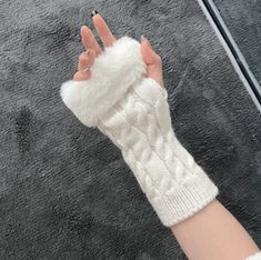 cutiekill-winter-y2k-gloves-hand-cuffs-c0203 White Winter Accessories, Fluffy Hand Cuffs Aesthetic, Y2k Gloves, White Fur Outfit, Fuzzy Arm Warmers, White Fluffy Arm Warmers, Winter Fur Accessories, Cute White Gloves, White Hand Warmers