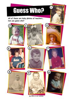 a poster with pictures of babies and their names in different languages, including the words guess who