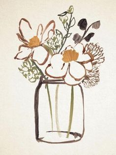 a drawing of flowers in a glass vase