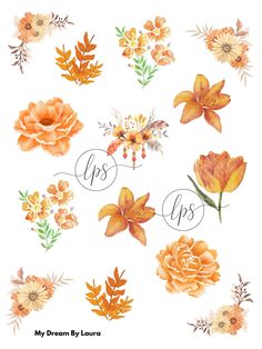 watercolor flowers and leaves with the words lips on them