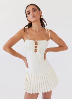 Dresses For Women | Dresses Online | Dressy Dresses | Peppermayo US Corset Dress Casual Mini, Cute Short, Hen Party Dress, Rush Outfits, Corset Bodice, Corset Mini Dress, Pleated Mini Dress, Long Sleeve Knit Dress, Beige Dresses