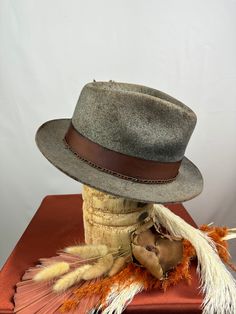 Adjustable Rustic Fedora, Rustic Adjustable Fedora, Fitted Brimmed Rustic Fedora, Handmade Formal Hat With Curved Brim, Formal Handmade Hat With Curved Brim, Rustic Adjustable Felt Hat With Short Brim, Rustic Fitted Fedora With Flat Brim, Handmade Formal Hats, Vintage Adjustable Hats For Country Events