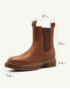 Winter Autumn Side Elastic Chelsea Boots — Obiono Casual Leather Martin Boots With Chunky Platform, Brown Chunky Platform Boots With Round Toe, Chunky Leather Boots For Winter, Chunky Leather Winter Boots, Brown Martin Boots With Lug Sole And Round Toe, Chunky Ankle-high Leather Boots, Casual Chunky Leather Boots, Casual Leather Martin Boots With Thick Bottom, Brown Martin Boots With Lug Sole And Flat Heel