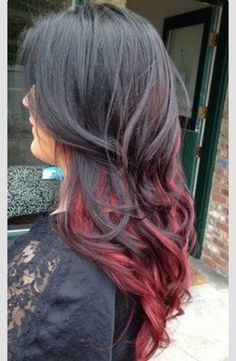 Black to red under hair ombré Balayage Auburn, Peekaboo Highlights, Red Ombre Hair, Red Highlights, Red Ombre, Ombre Hair Color, Hair Color And Cut, Red Hair Color, Hair Studio