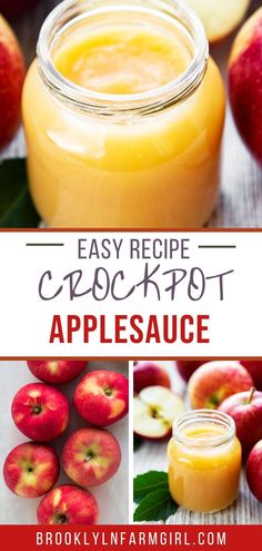 the recipe for crockpot applesauce is shown in this collage with images